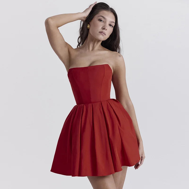 Elegant Strapless Corset A Line Solid Mini Dress