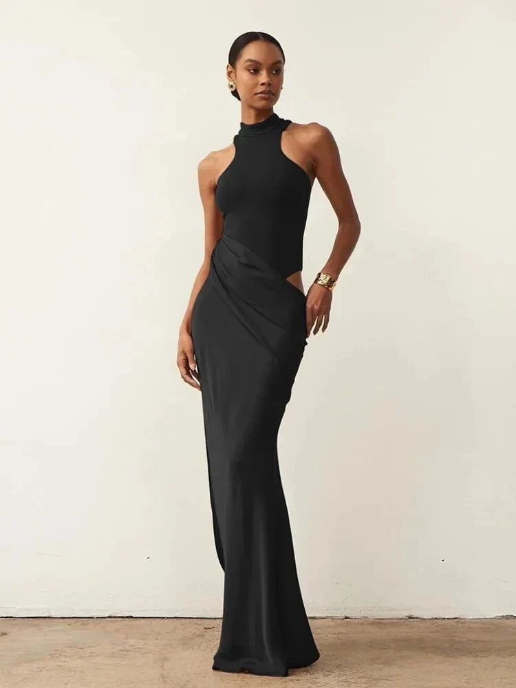 Satin Sleeveless High Neck Dress