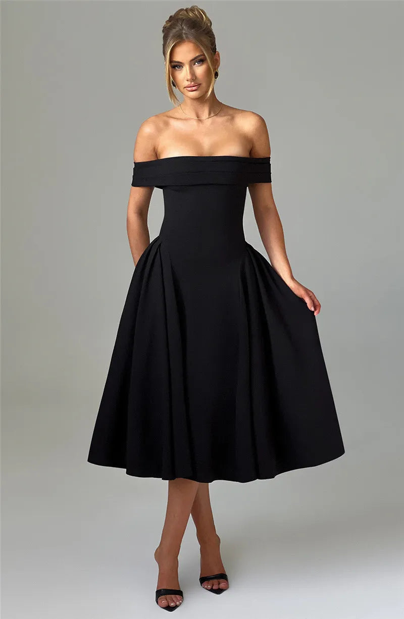 Off - Shoulder Flare Midi Dress