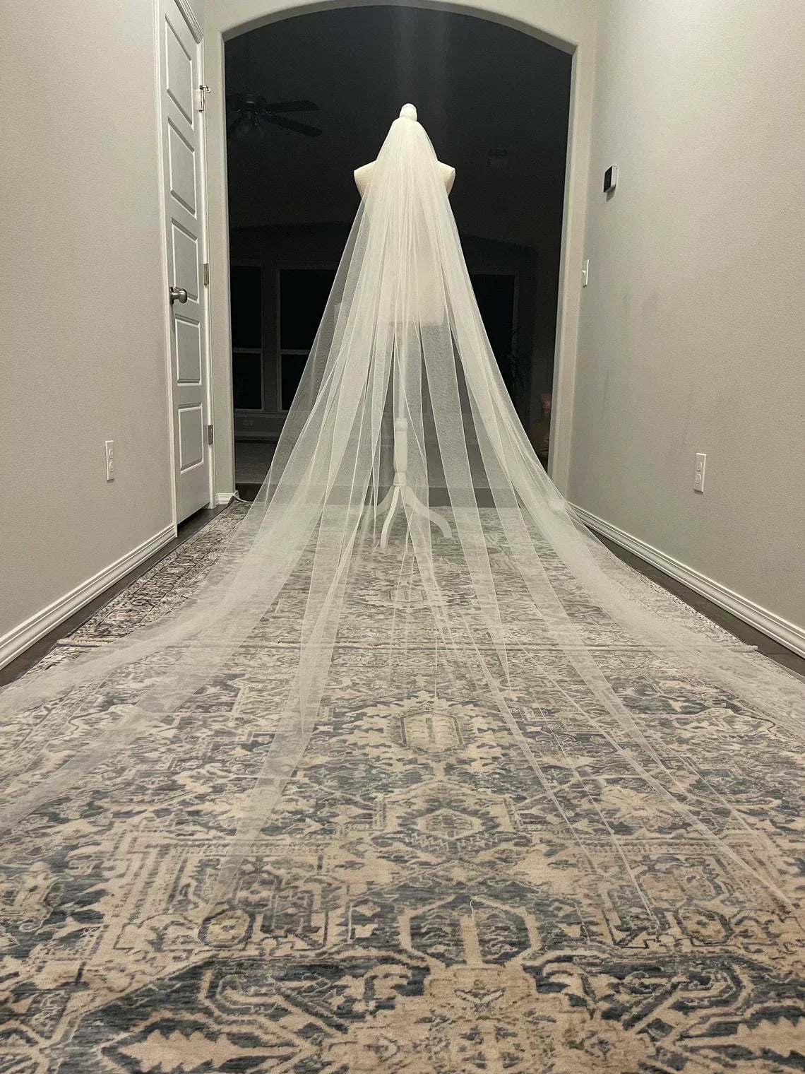 Cathedral Wedding Veil White Off-White Champagne Ivory Colors Minimalistic Design with Metal Comb