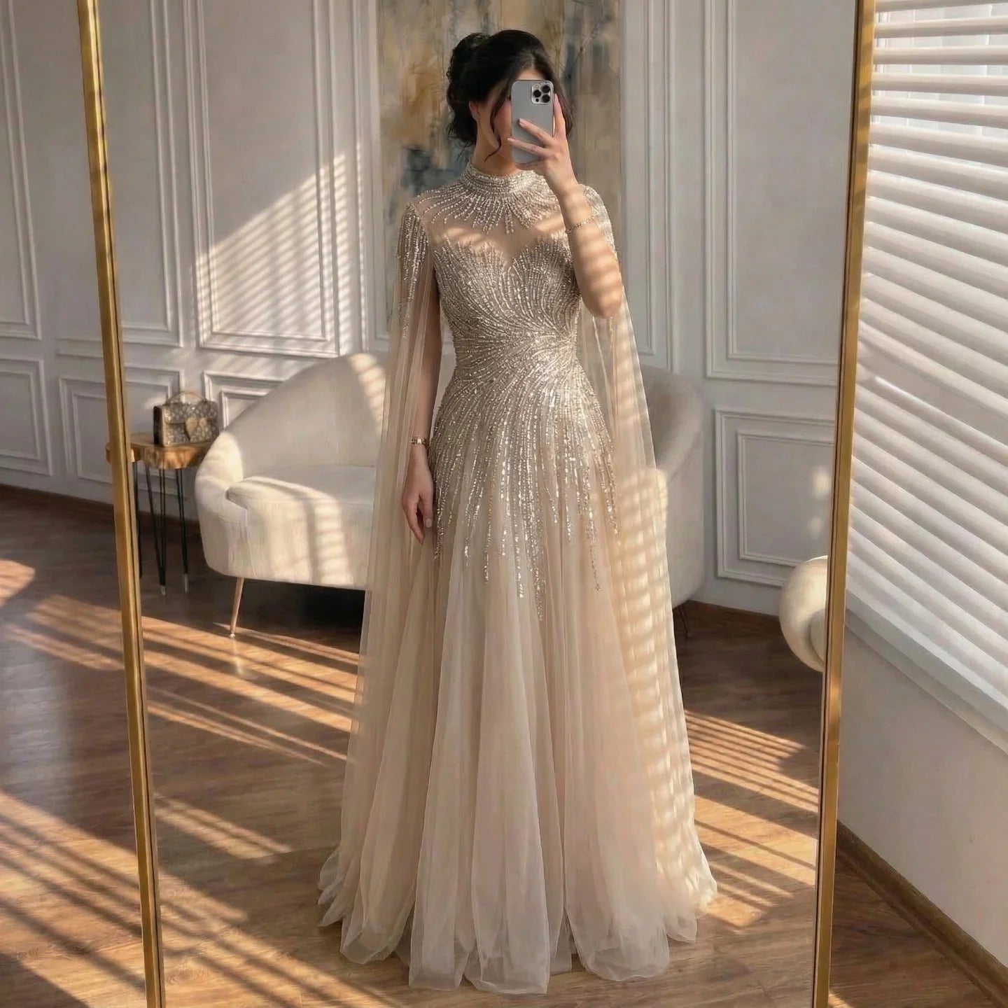 Zapdress Burgundy High Neck Cape Sleeve A-line Evening Dress Elegant Party Gown for Women 2026 Customized DLA72386A (ZD17212)