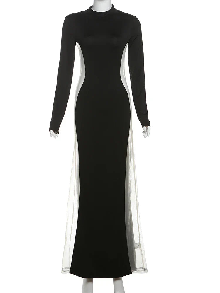 Solid Patchwork Black Milk Silk Dress