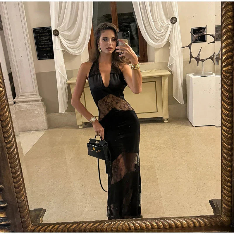 Lace See Through Sleeveless Long Dress