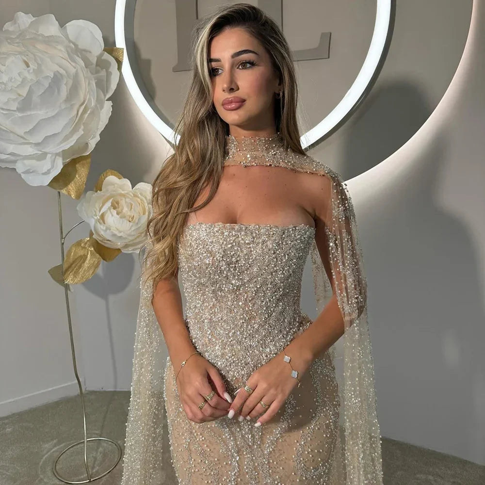Zapdress Red Mermaid Detachable Cape Sleeves Evening Dresses with Lace Up Back Party Gowns for Women DLA72824 Customized (ZD17177)