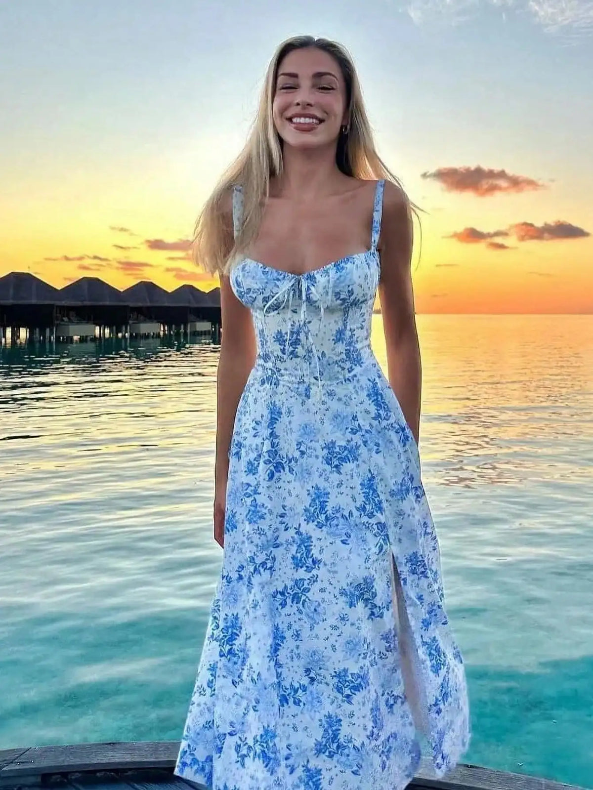 Loose Split Midi Boho Floral Dress - VelvetHem