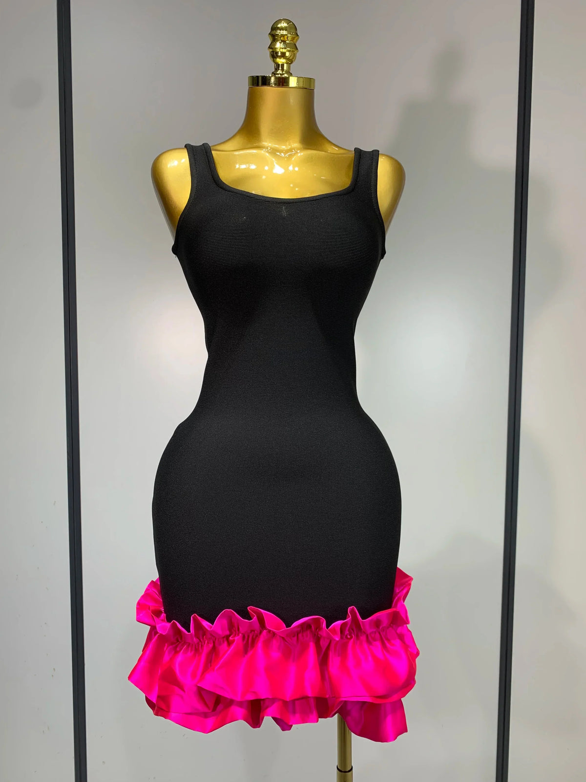 Women Spaghetti Strap Bodycon Short Dress Black Pleated Ruffle Hem Sleeveless Evening Party Cocktail Elegant Birthday Dresses - View 6 | VelvetHem