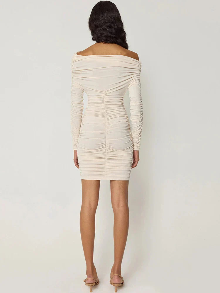 One Shoulder Pleated Mini Dress