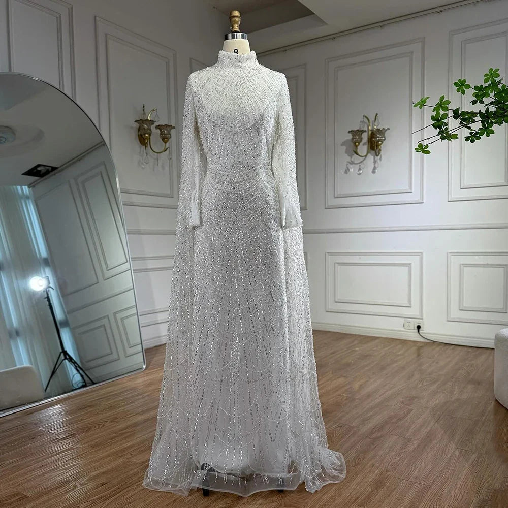 Zapdress White High Neck Long Sleeve Mermaid Evening Dress 2026 Party Gowns for Women DLA72591 Customized (ZD17255)
