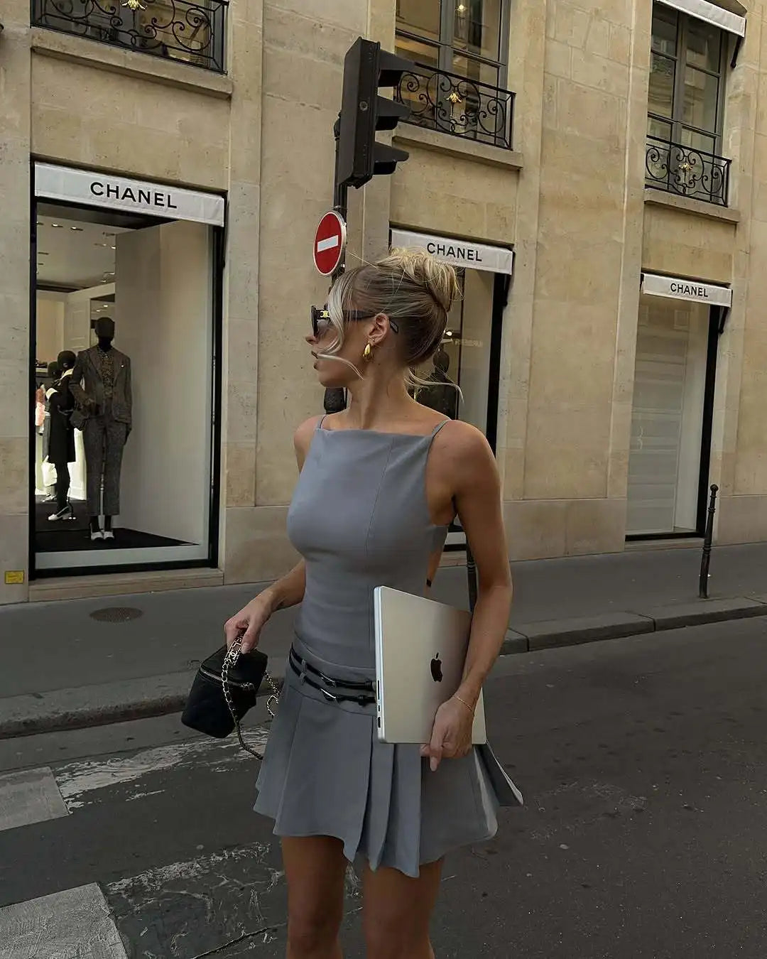 High Street Backless Bandage Pleated Dress Women Sexy Slit Sleeveless Bodycon Mini Dress 2025 Summer Party Dress Streetwear