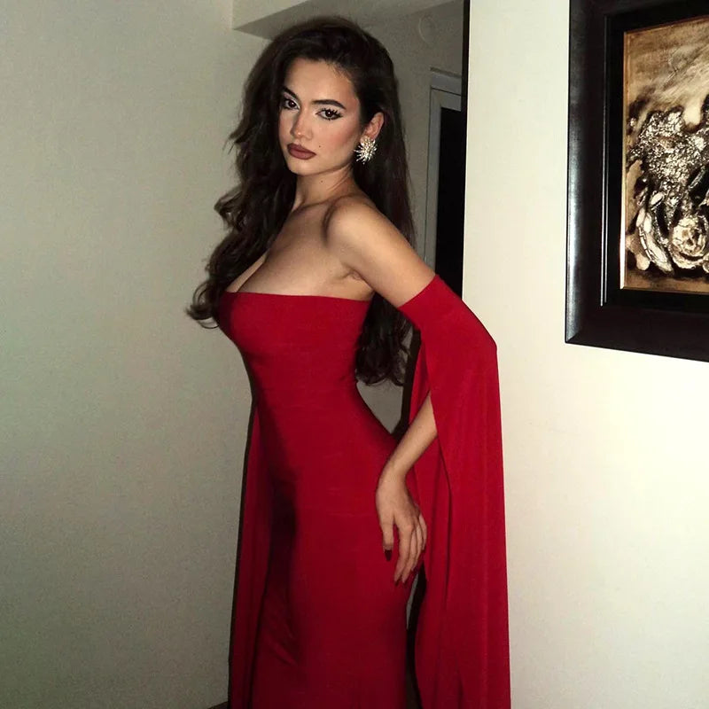 Strapless Extra - long Flare Sleeves Dress