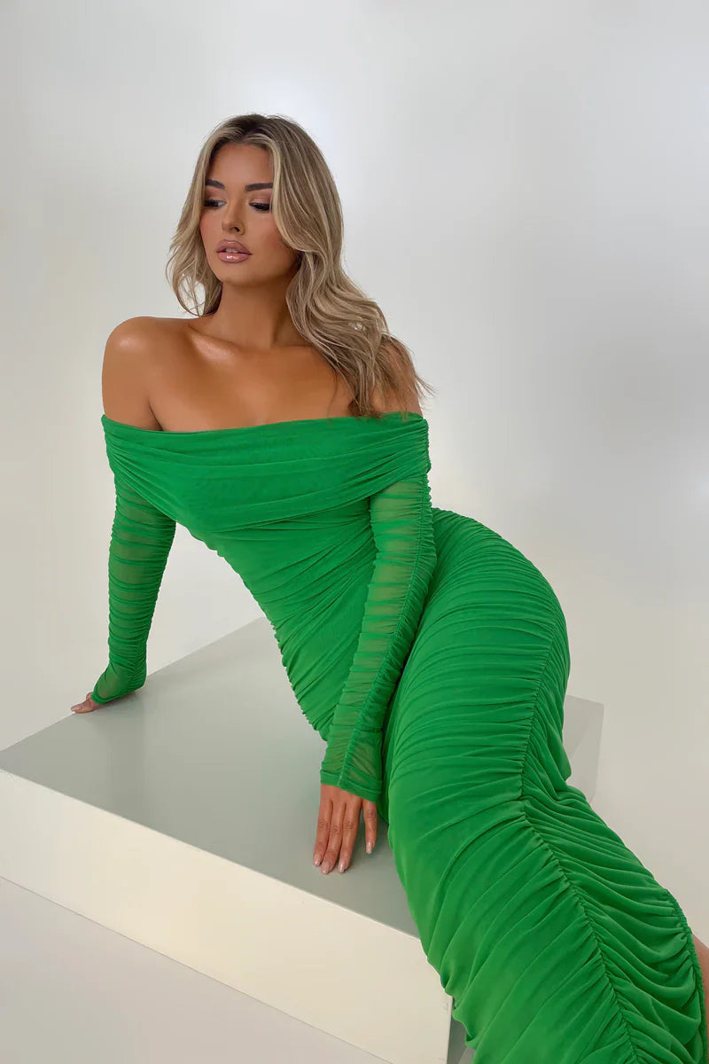 Off - shoulder Slash Neck Solid Maxi Dress