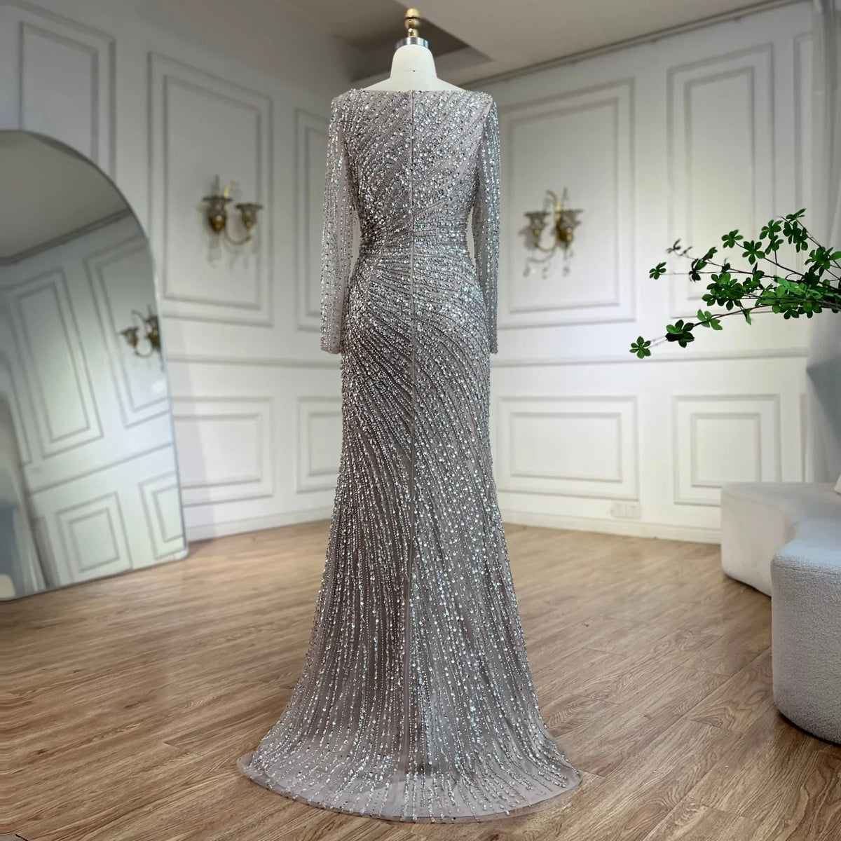 Zapdress Silver Beaded Mermaid Evening Dress with Detachable Skirt Formal Party Gown 2025 For Women DLA71618L Customized (ZD17281)