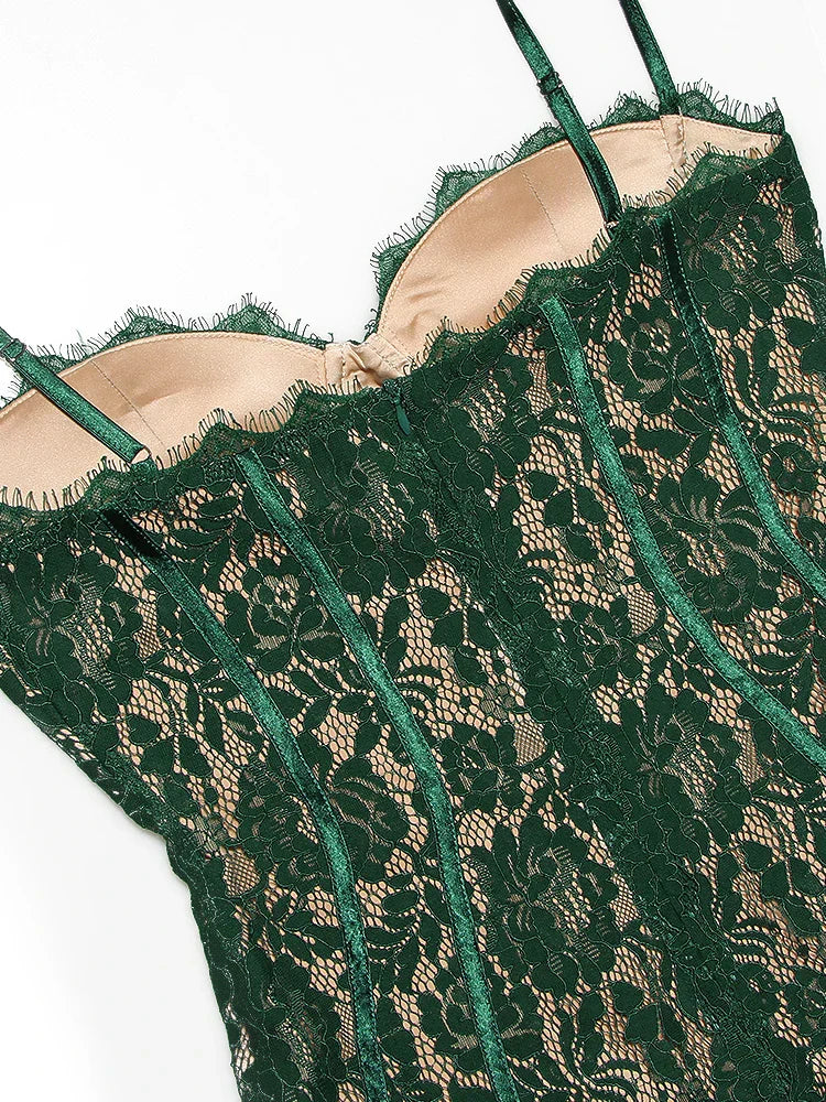 Spaghetti Strap Midi Green Dress
