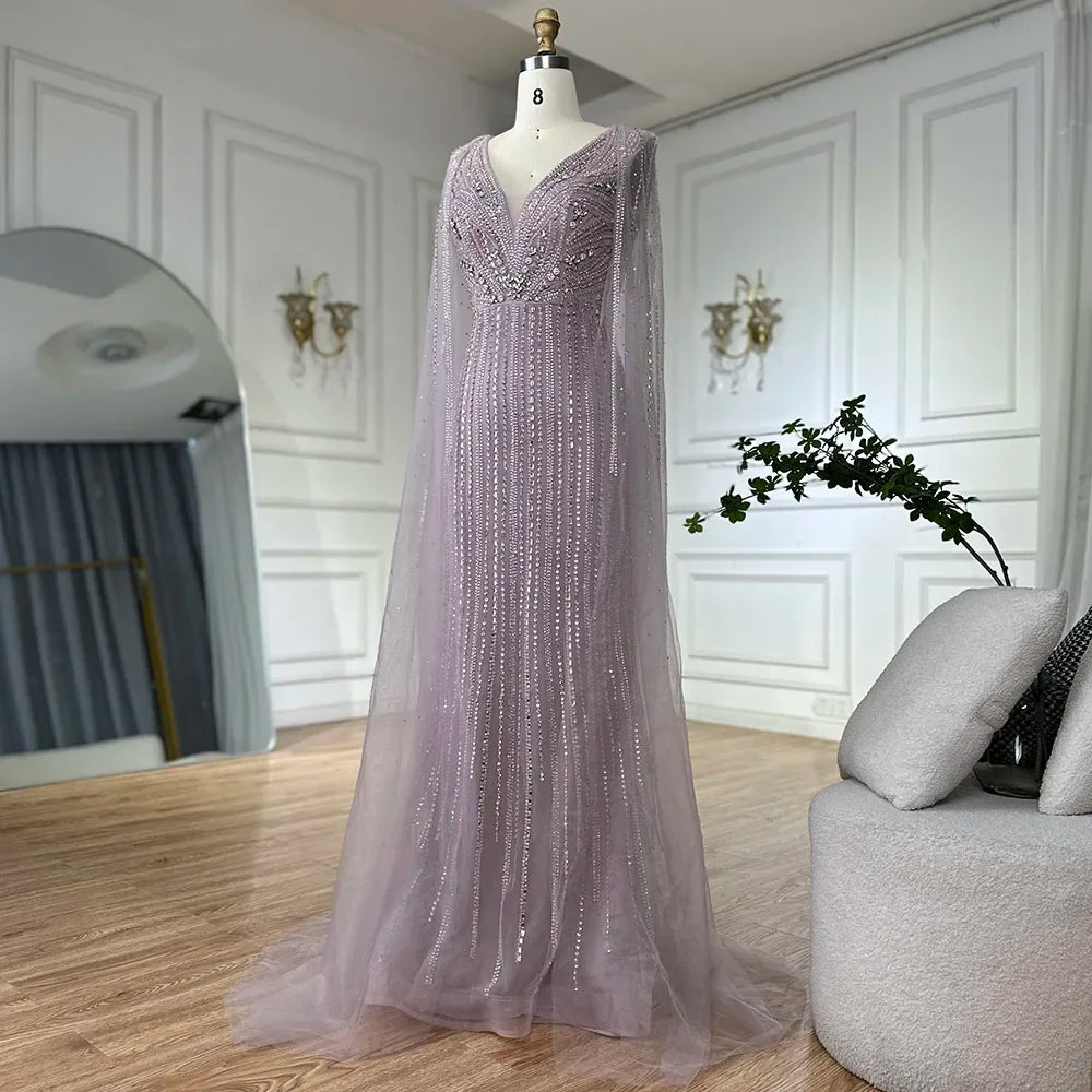 Zapdress 2026 Customized Pink Cape Sleeves Mermaid Beaded Evening Dresses Gowns for Women Wedding Party 2025 (ZD17186)