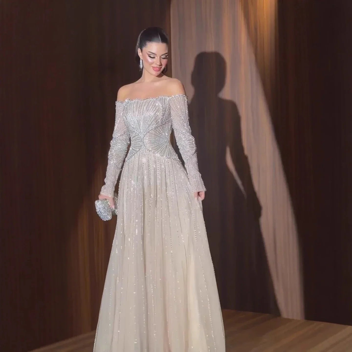 Zapdress Customized Off Shoulder Long Sleeves A-line Prom Dress for Women Formal Wedding Party Evening Gowns (ZD17263)