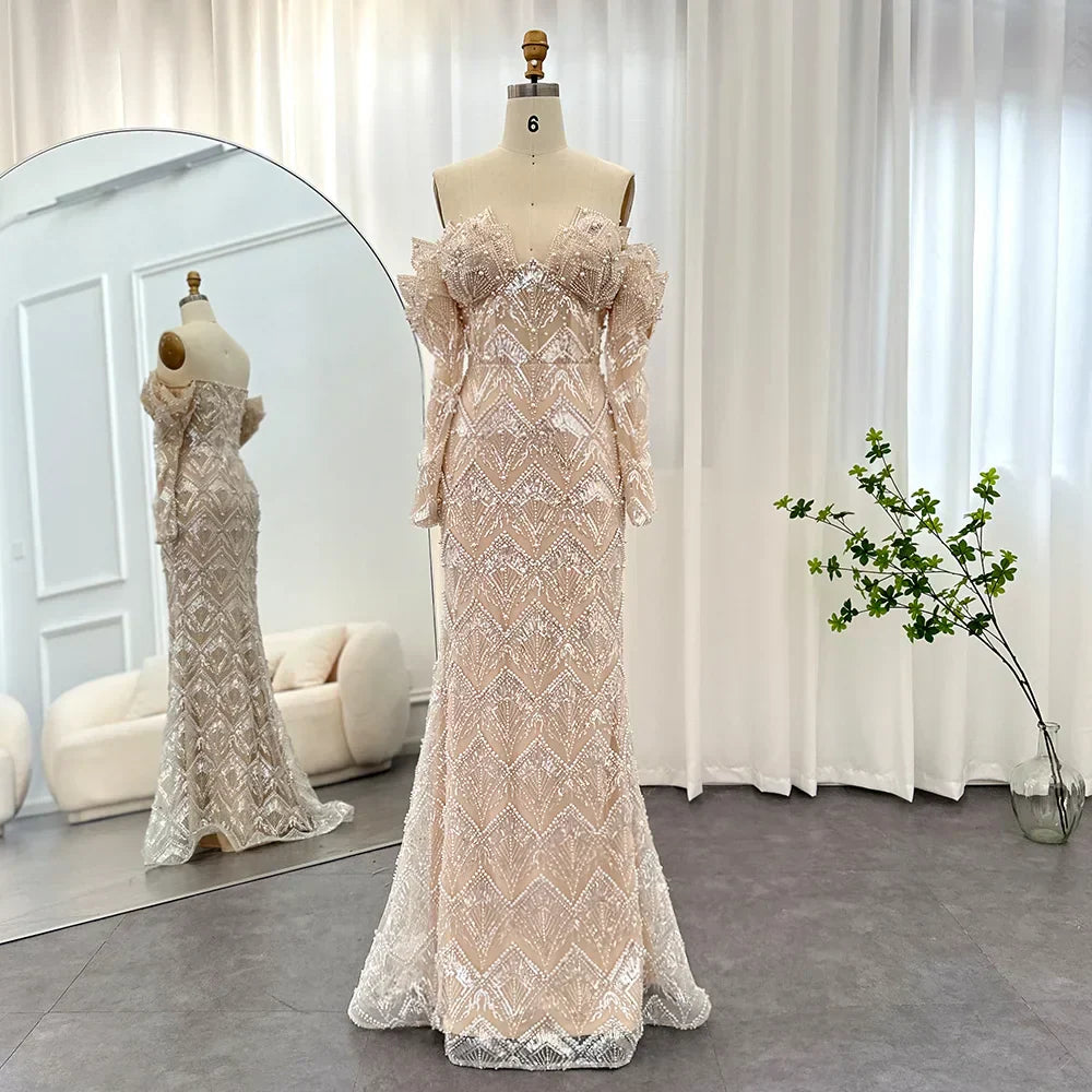 Mermaid Off - Shoulder Nude Evening Dresses for Women