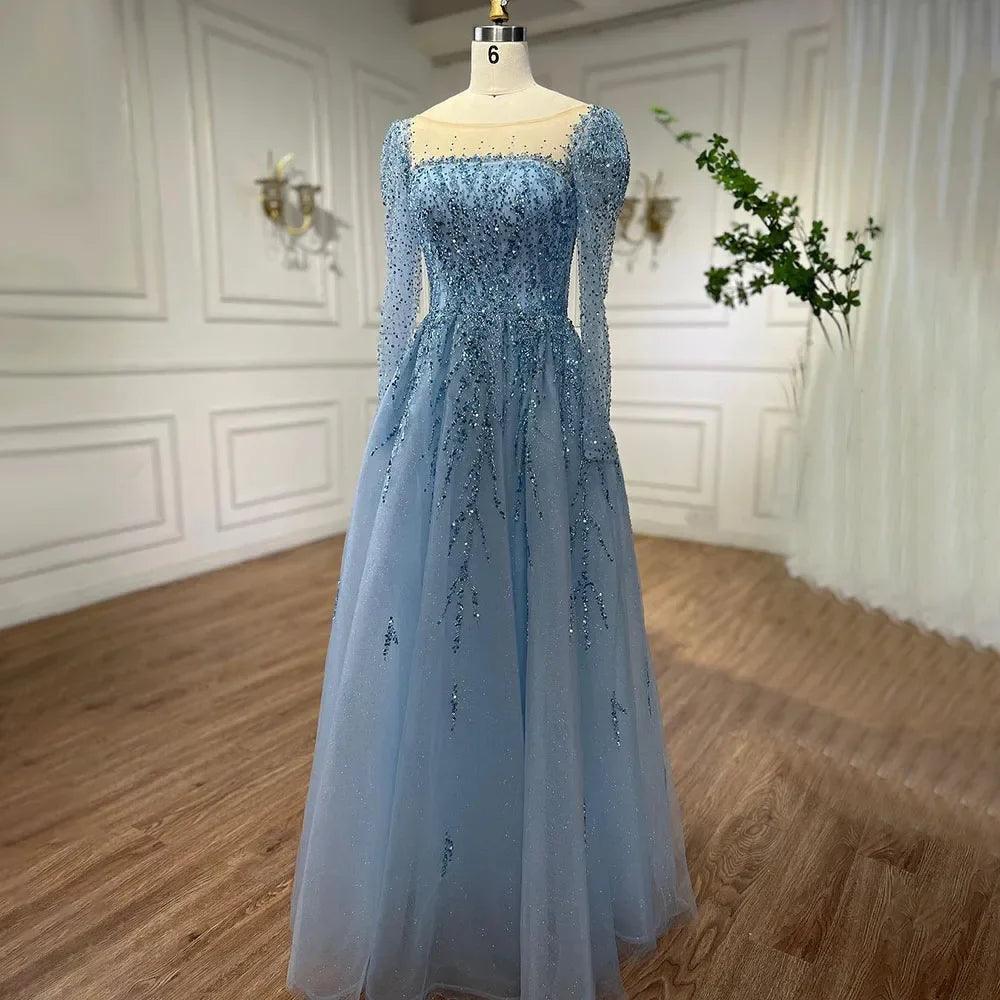 Serene Hill Muslim Pink A Line Beaded Luxury Dubai Long Evening Dresses Gowns For Woman Wedding Party