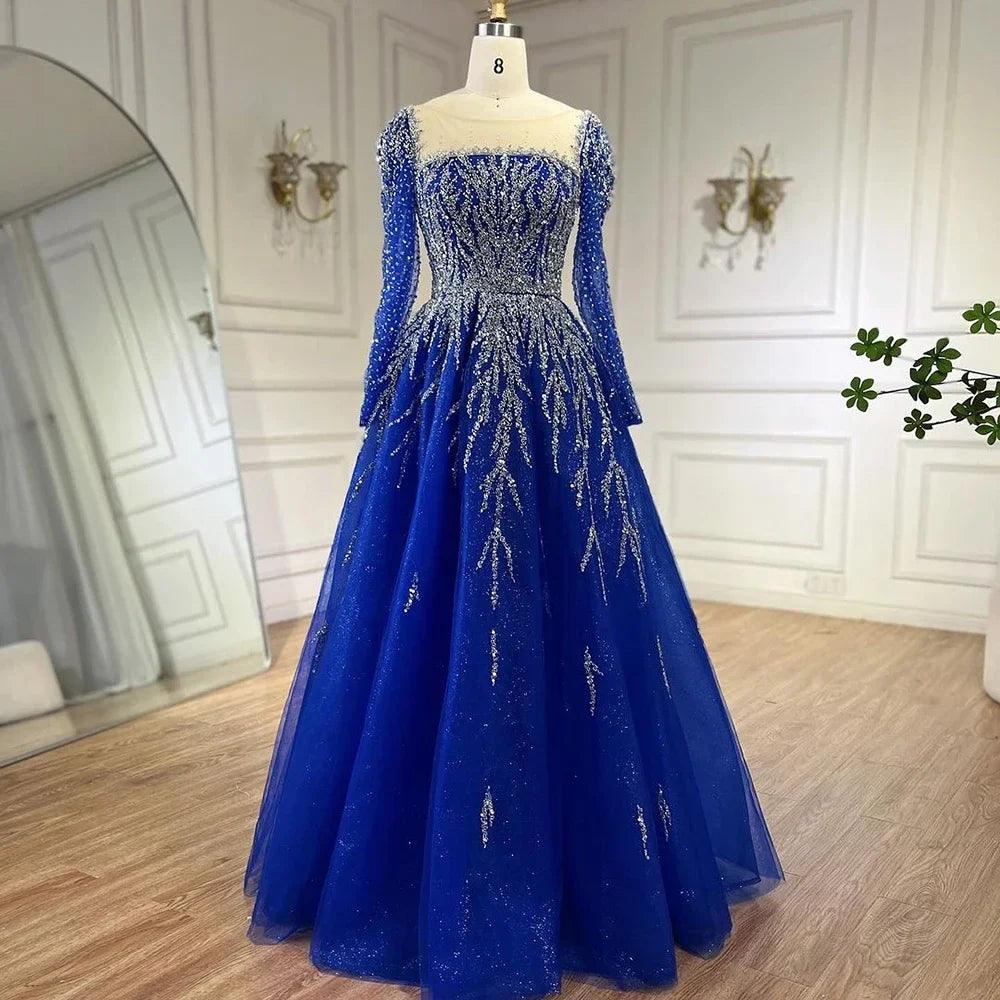 Serene Hill Muslim Pink A Line Beaded Luxury Dubai Long Evening Dresses Gowns For Woman Wedding Party