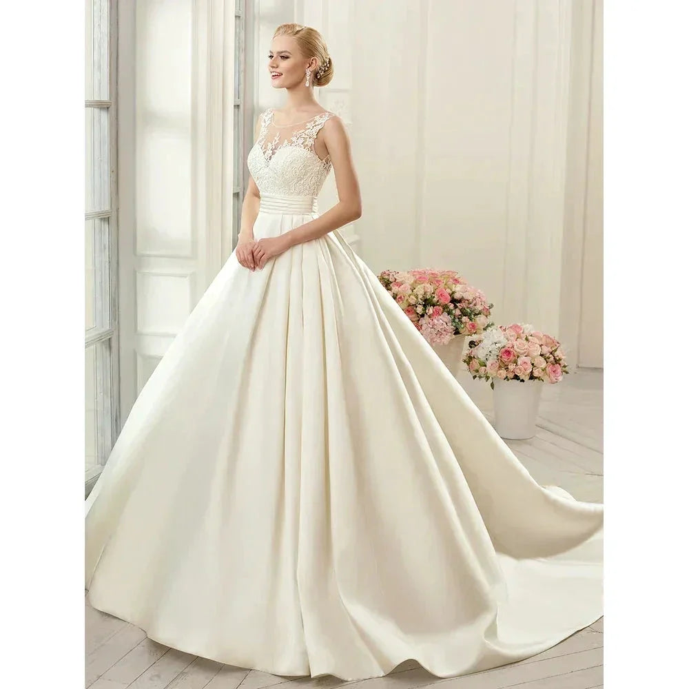 Sexy Backless Satin Wedding Dresses 2023 Chapel Train Bridal Gowns Ivory vestido noiva princesa (ZD14123)