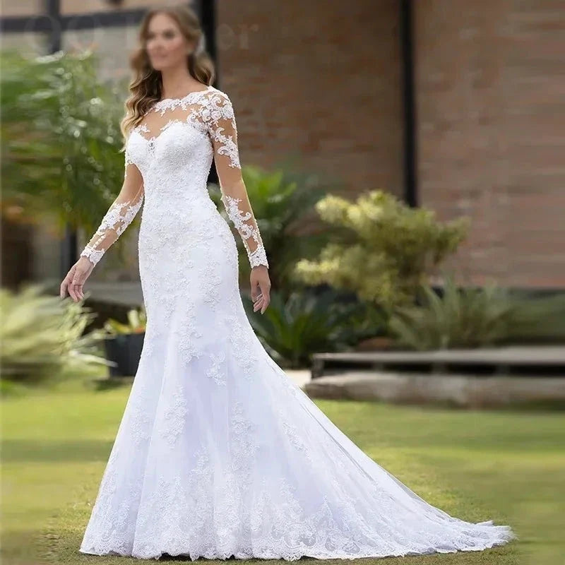 Sexy Illusion Mermaid Wedding Dresses Lace Appliques Robe De Mariée Wedding Bride Gowns Court Train Backless Vestido De Noiva (ZD13290)