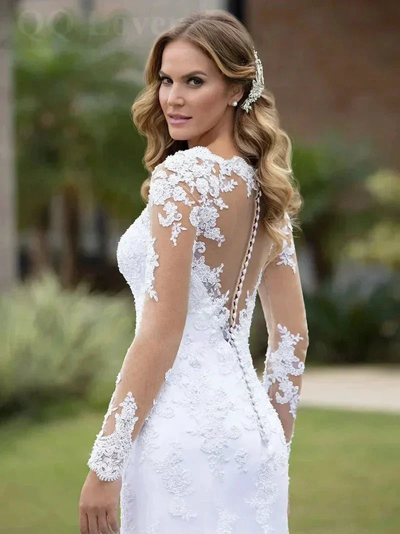 Sexy Illusion Mermaid Wedding Dresses Lace Appliques Robe De Mariée Wedding Bride Gowns Court Train Backless Vestido De Noiva (ZD13315)