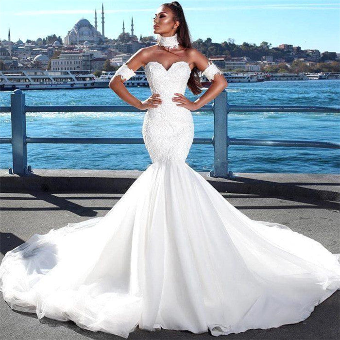 Sexy Mermaid Sweetheart Wedding Dresses | Lace Open Back Bridal Gowns