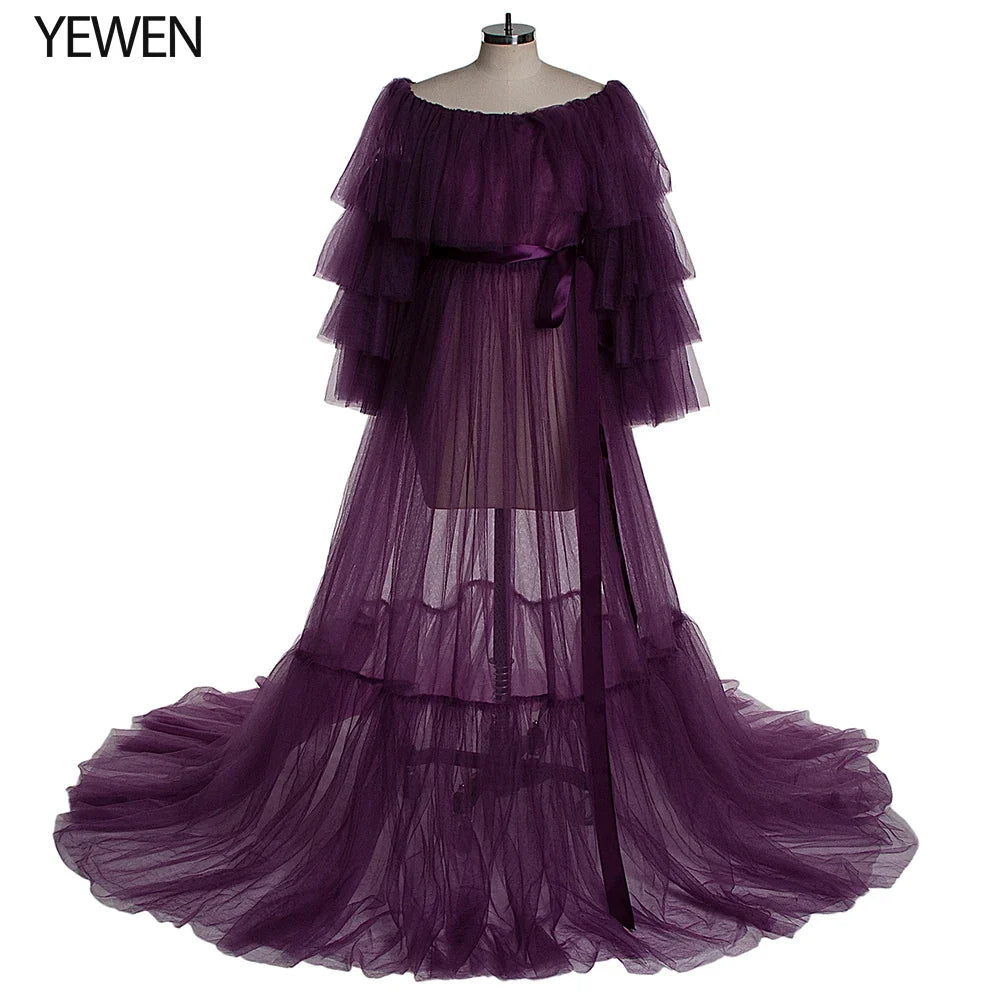 Sexy Pink Long Maternity Photography Props Dresses Tulle Perspective Pregnancy Mesh Maxi Gown For Pregnant Women Photo Shooting