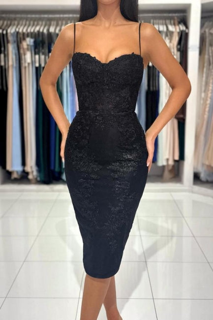 Sexy Short Black Spaghetti Straps Cocktail Dresses with Lace - VelvetHem