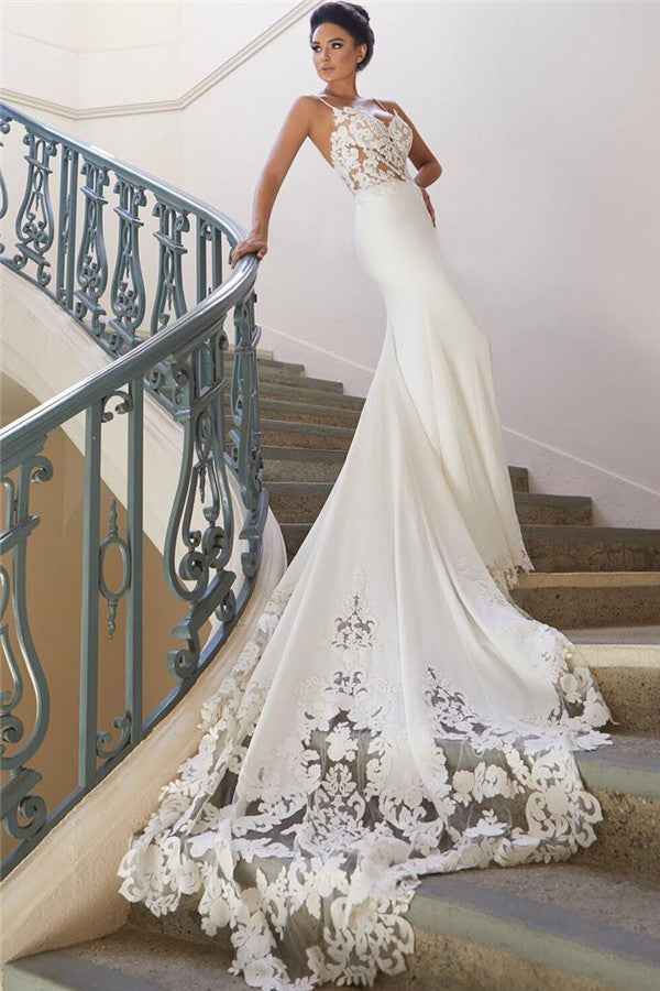 Sexy Spaghetti Straps Mermaid Beach Wedding Dresses | Lace Bridesmaid Gowns Online