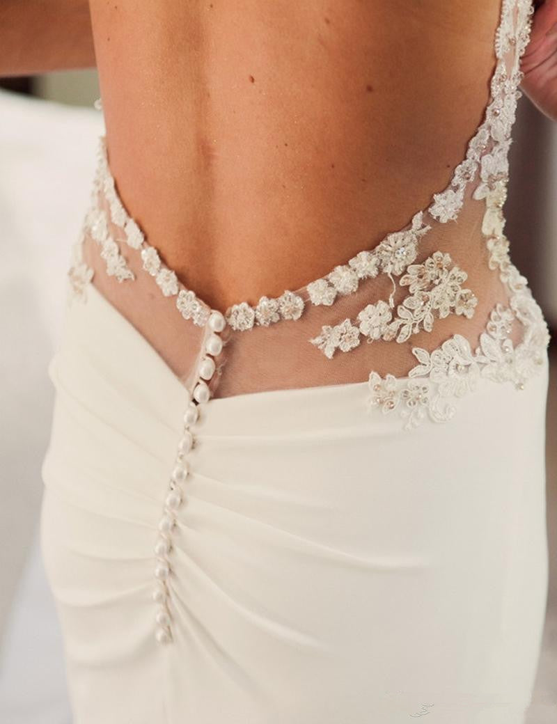 Sexy Summer Bridal Gowns Spaghetti Straps Lace Beading Open Back New Wedding Dresses