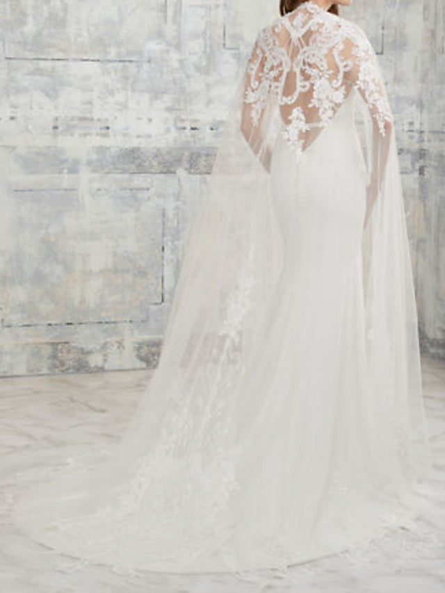 Sexy Two Piece Mermaid Beach Wedding Dress V-neck Lace Satin Short Sleeve Simple Bridal Gowns with Court Train