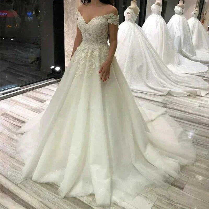 Sexy V Neck Lace Wedding Dress Off the Shoulder Lace Applique Vestidos De Noiva 2024 Bridal Gowns For Women robe de mariée (ZD14023)