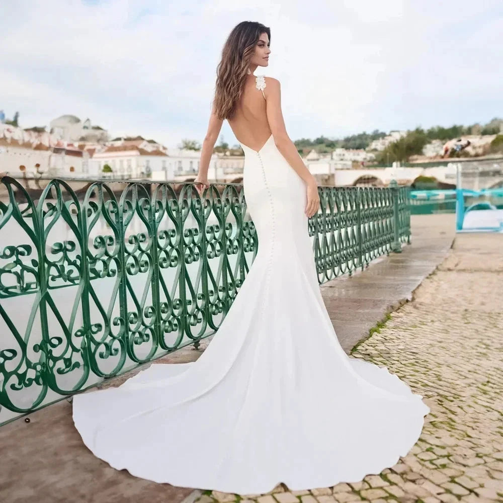 Sexy Wedding Dress For Women Square Neck Spaghetti Straps Open Back Sleeveless Bridal Gowns Customize Elegant Robe Mariee 2024 (ZD14244)