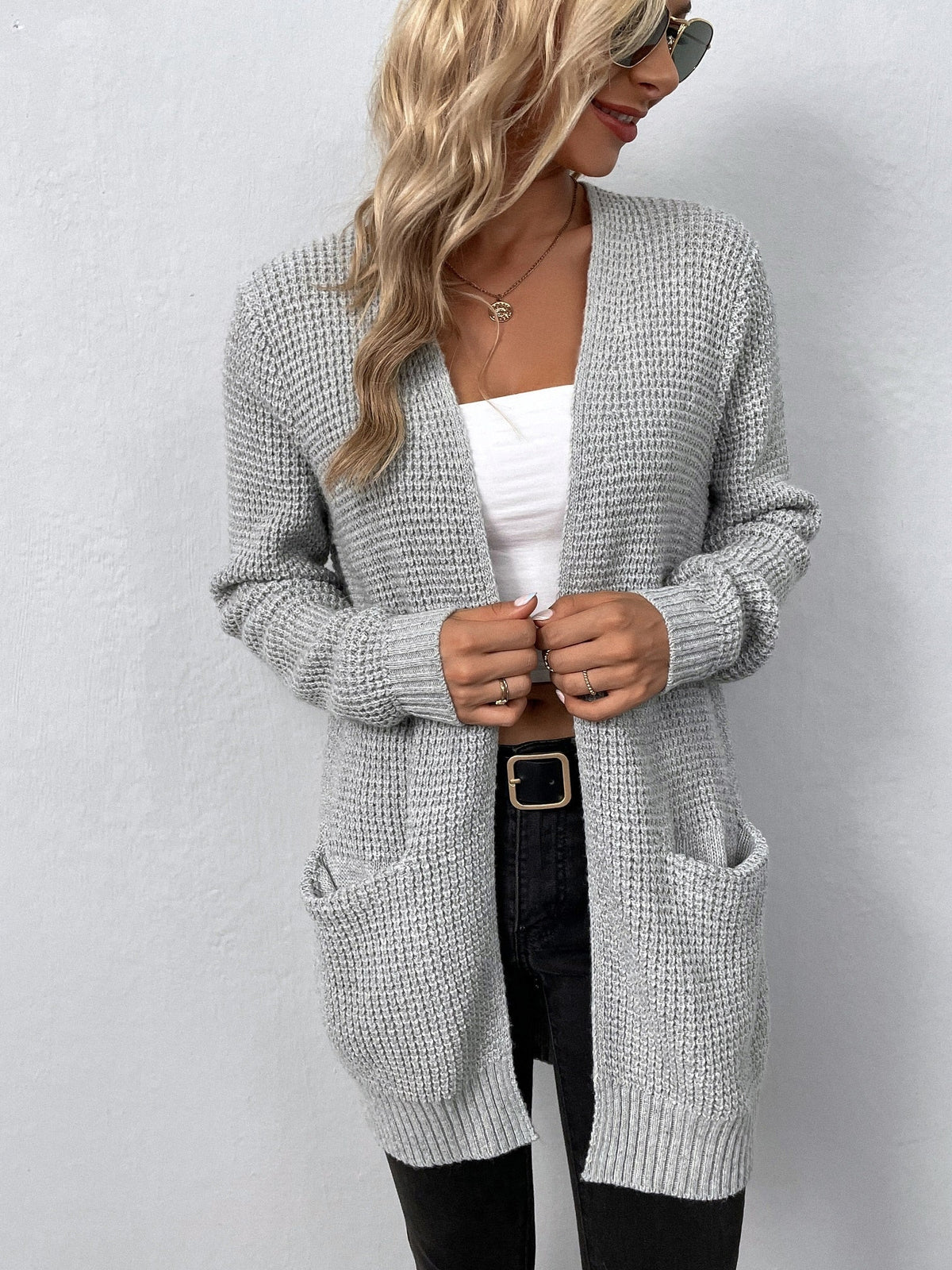 DressBetty - Solid Color Pockets Long Cardigan - VelvetHem