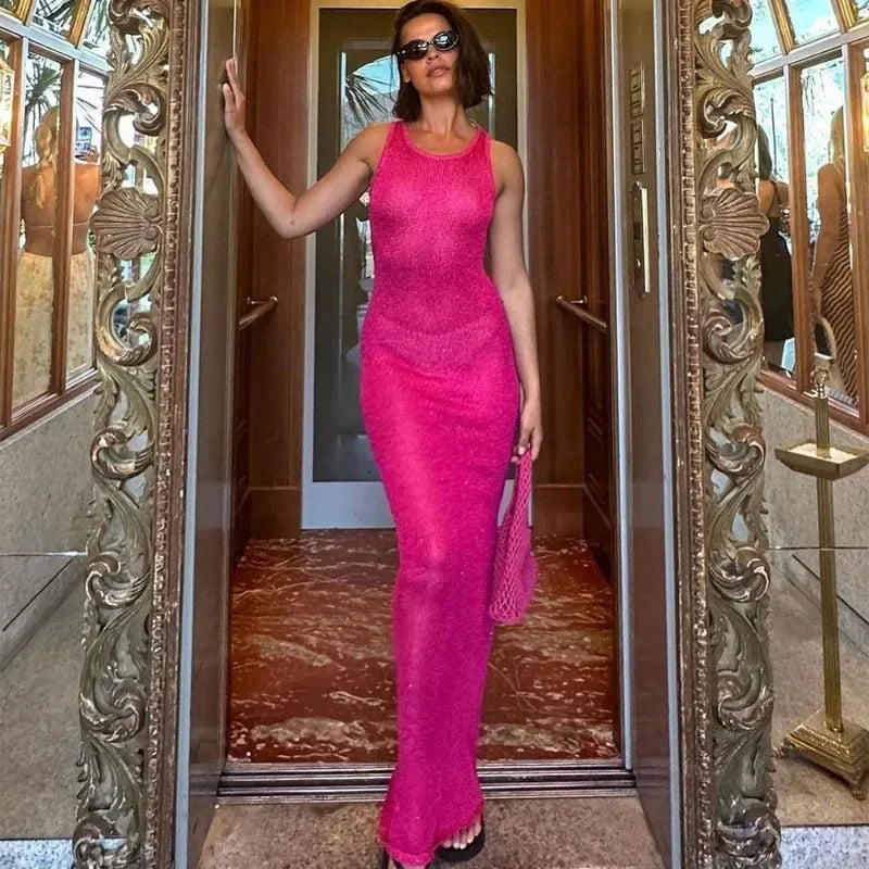 Sequined Sleeveless See Through Party Dress - VelvetHem