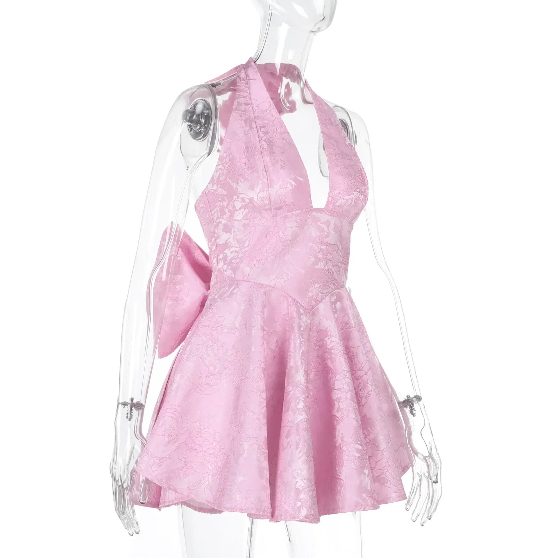 Women's Bow Deep V Halter Backless A - line Dress