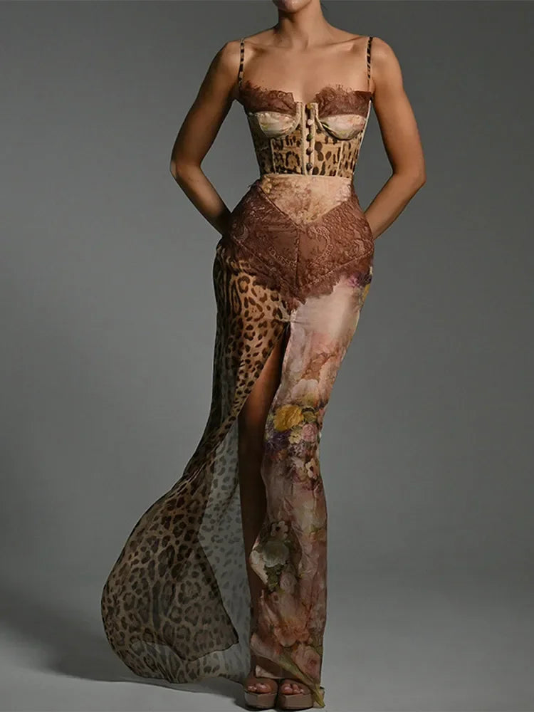Leopard Mesh Patchwork Maxi Dress - VelvetHem