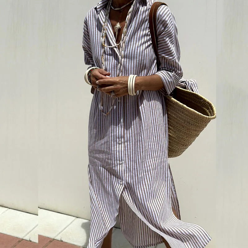 Flor Chic Striped Shirt Dress Evening Wear Edit