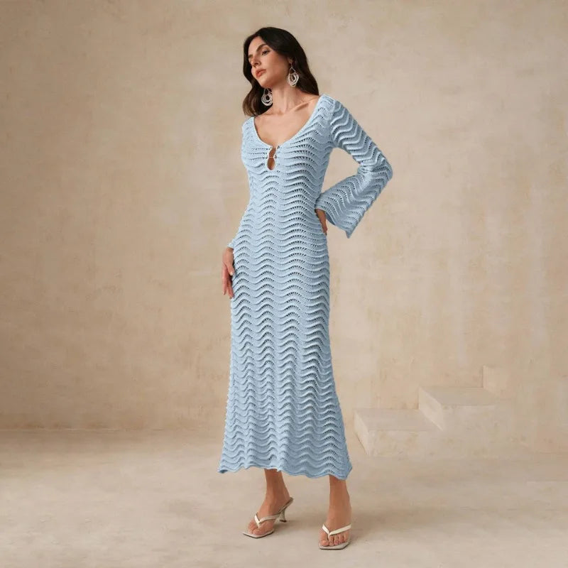 Knit Hollow - Out Loose Patchwork Lace - Up Summer Dress