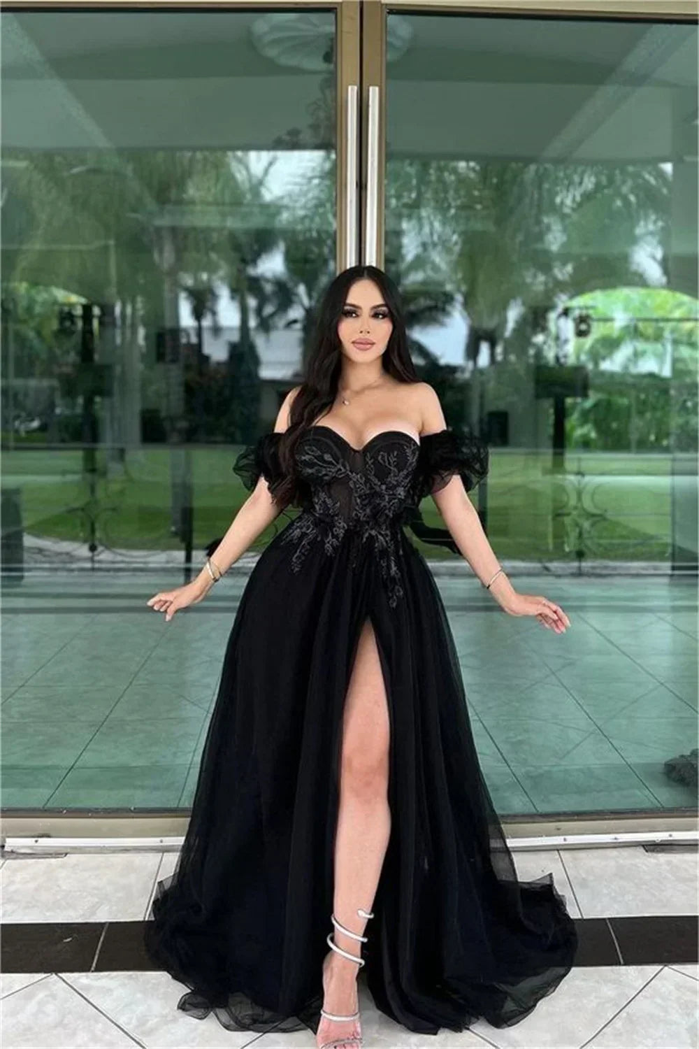 Black Tulle Sweetheart A-line Party Dress - VelvetHem