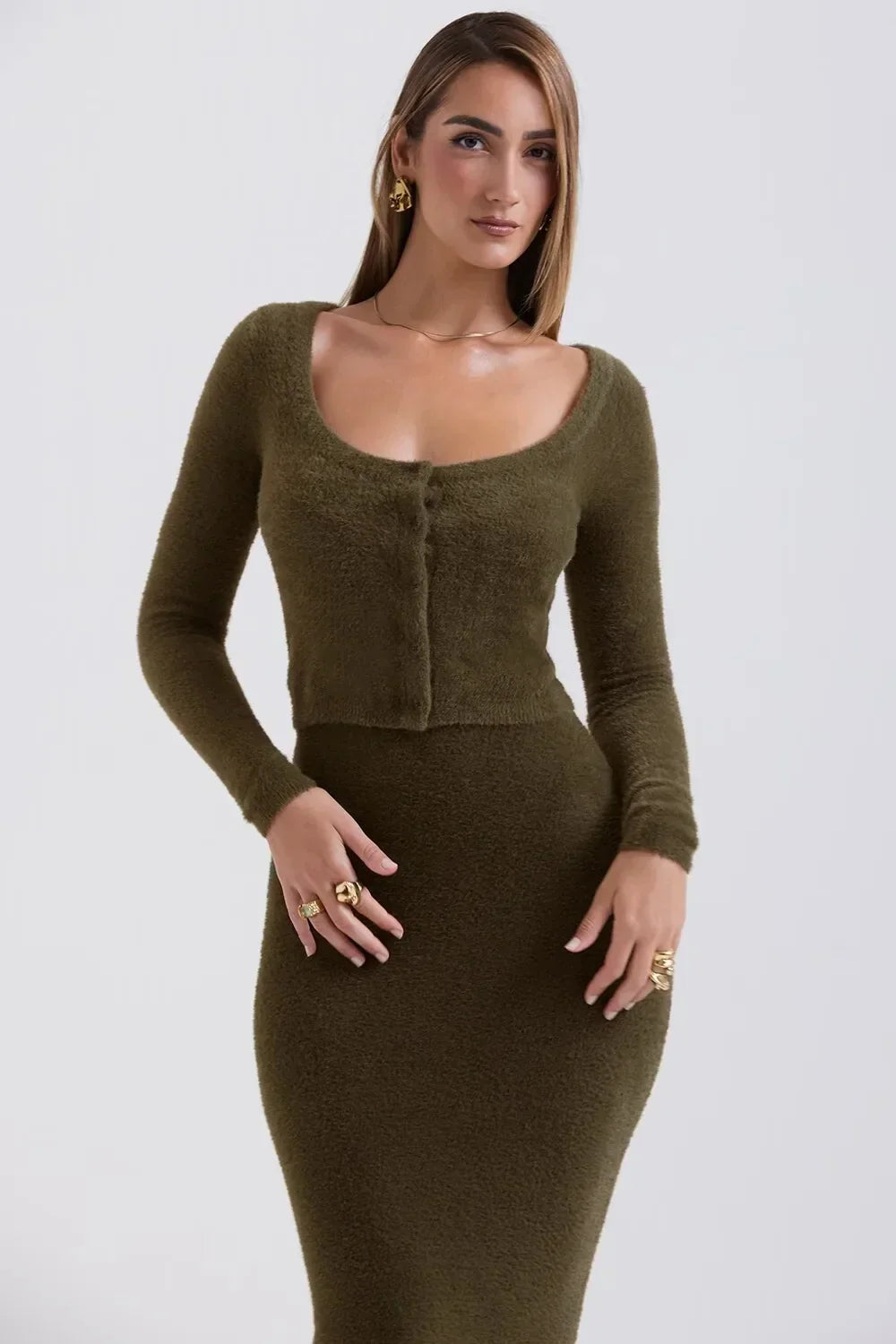Knitted Cardigan With Camisole Dress Two - piece Set