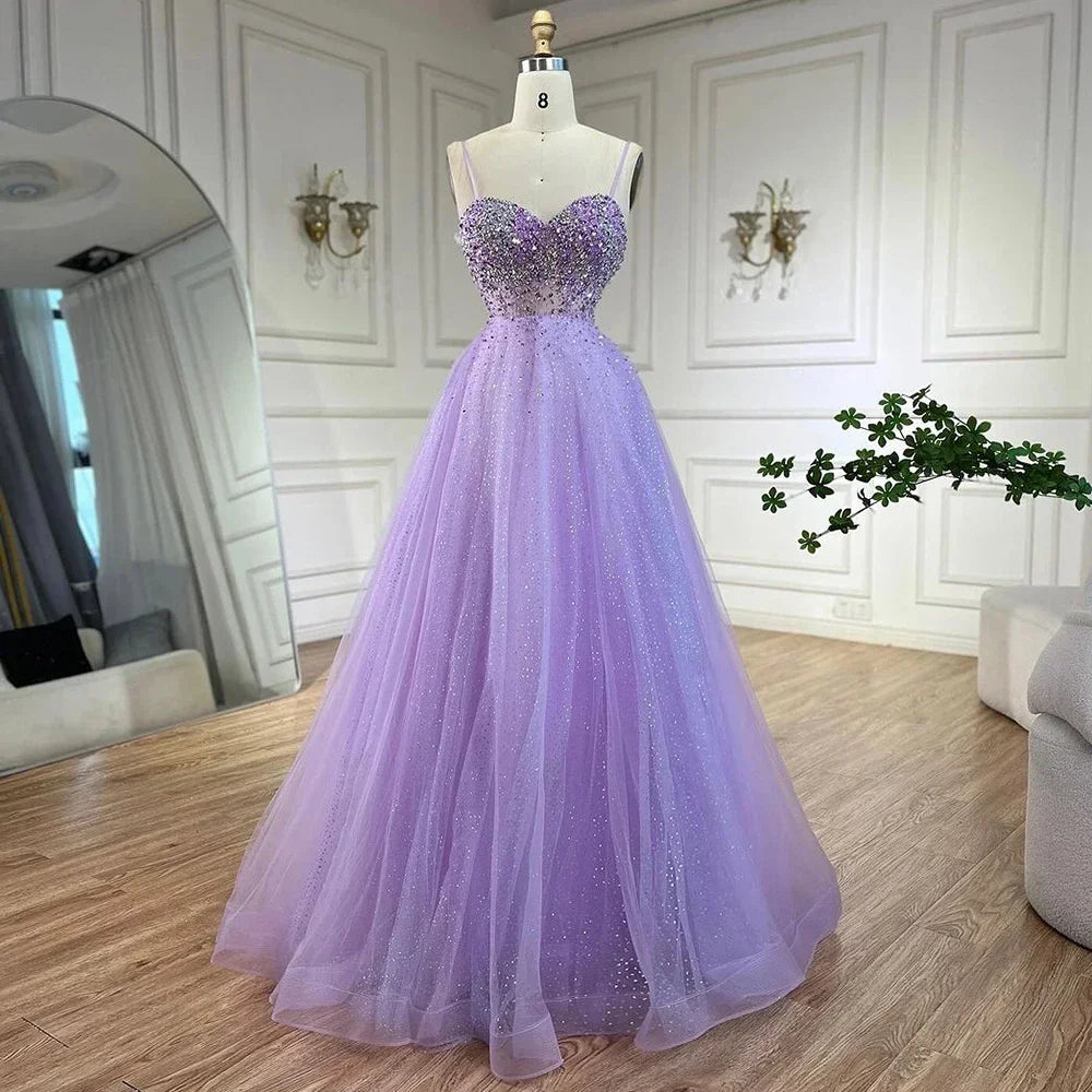 Zapdress Customized Lilac Spaghetti Strap A Line Beaded Evening Prom Dresses Dubai Party Gowns for Women 2025 (ZD17323) - VelvetHem