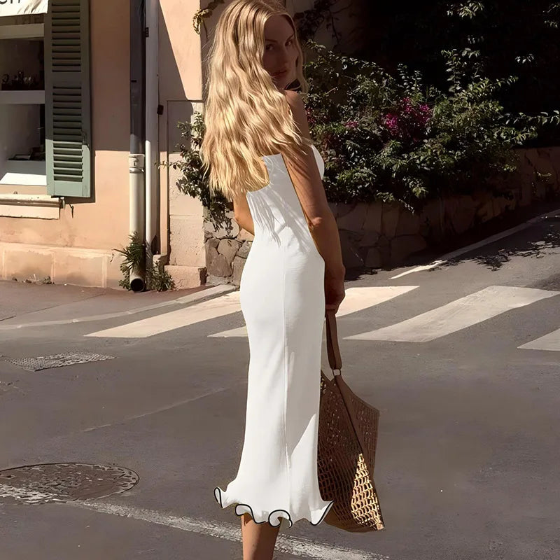Frill Trim Tube Midi Dress