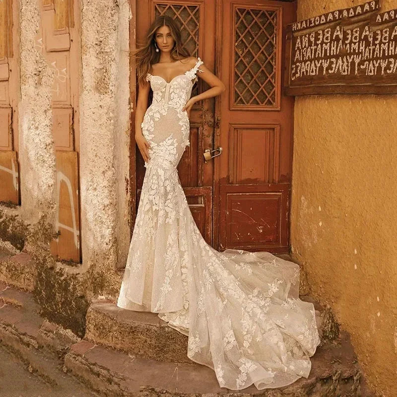 Off The Shoulder Mermaid Wedding Dresses Backless Lace Vestidos De Novia Appliques Beach Country Vestido De Noiva (ZD14074)