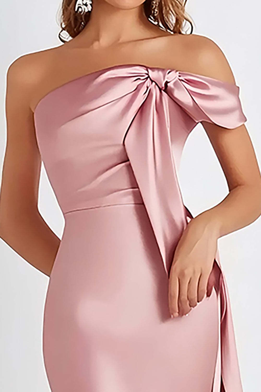 Sheath Pink Wedding Guest Dress Cold Shoulder Long Formal Dress