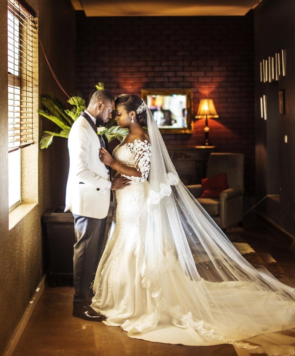 Sheer Tulle Long Sleeves Mermaid Wedding Dresses | Appliques Elegant Plus Size Bridal Gowns