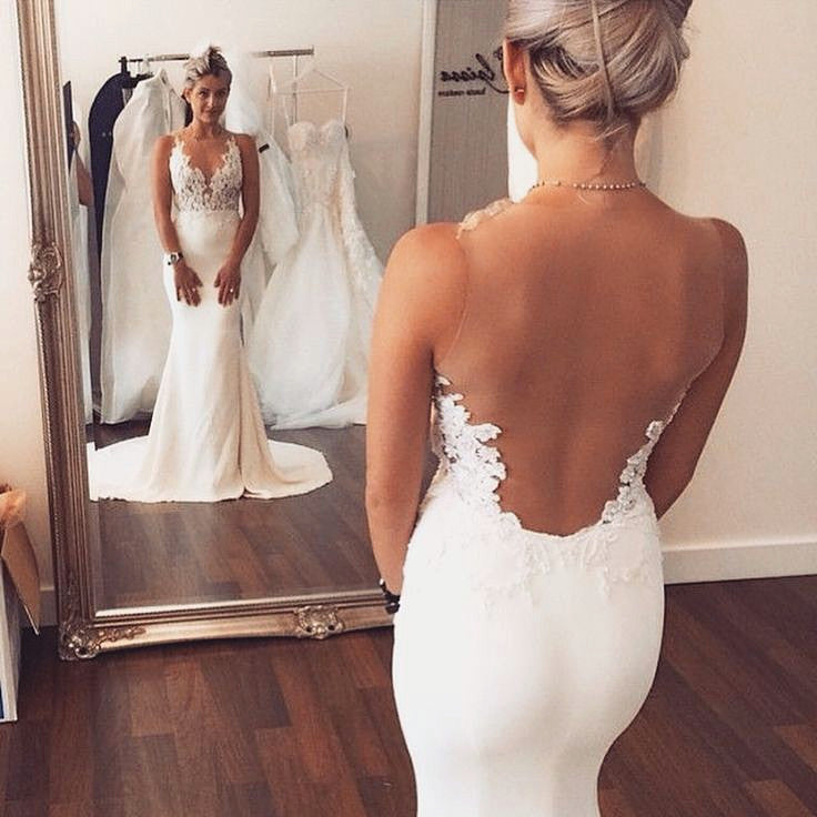 Sheer back Mermaid Beach Wedding Dress Sleeveless Lace summer Beach Wedding Gowns BA3612