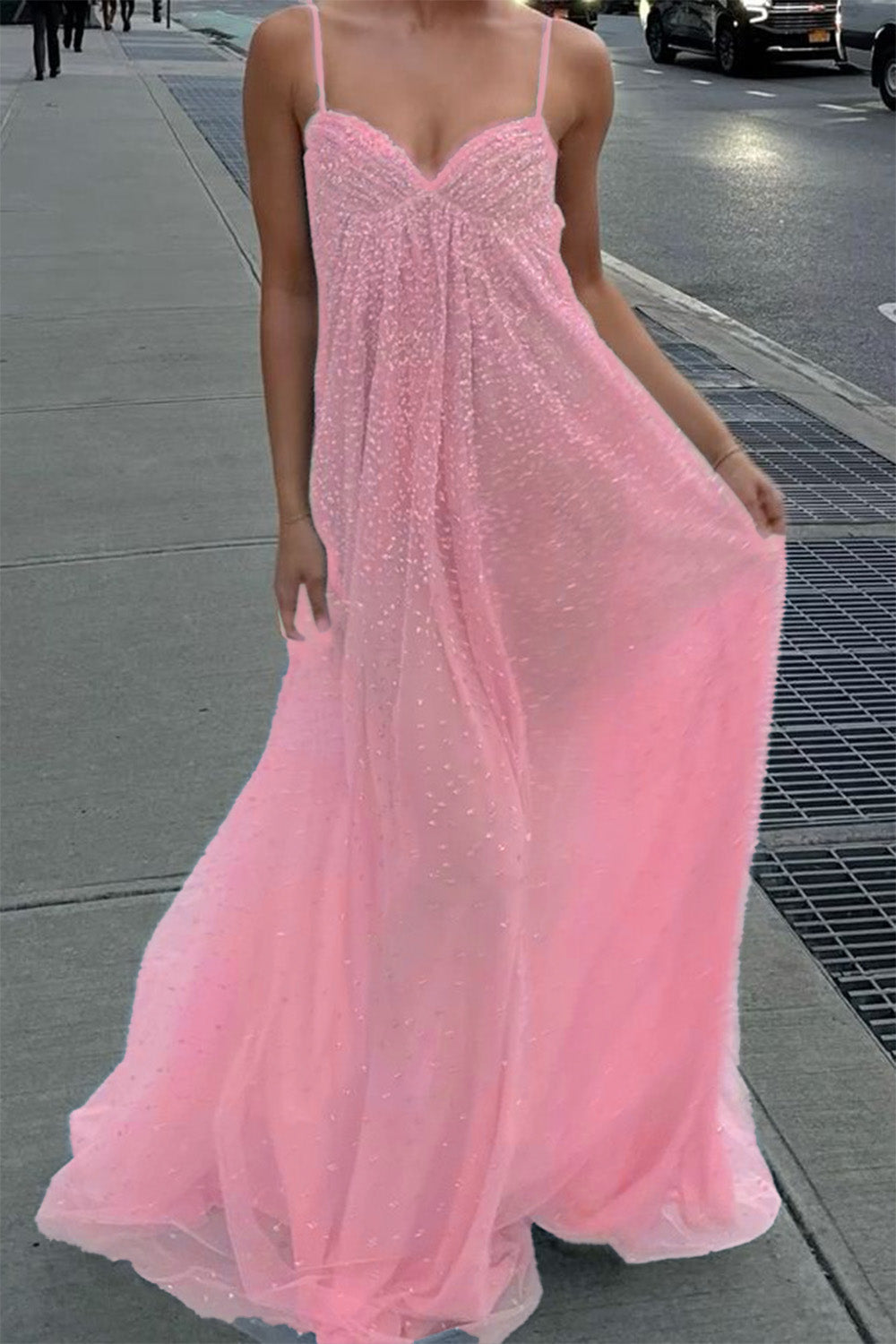 Shine A Line Spaghetti Straps Grey Blue Long Prom Dress
