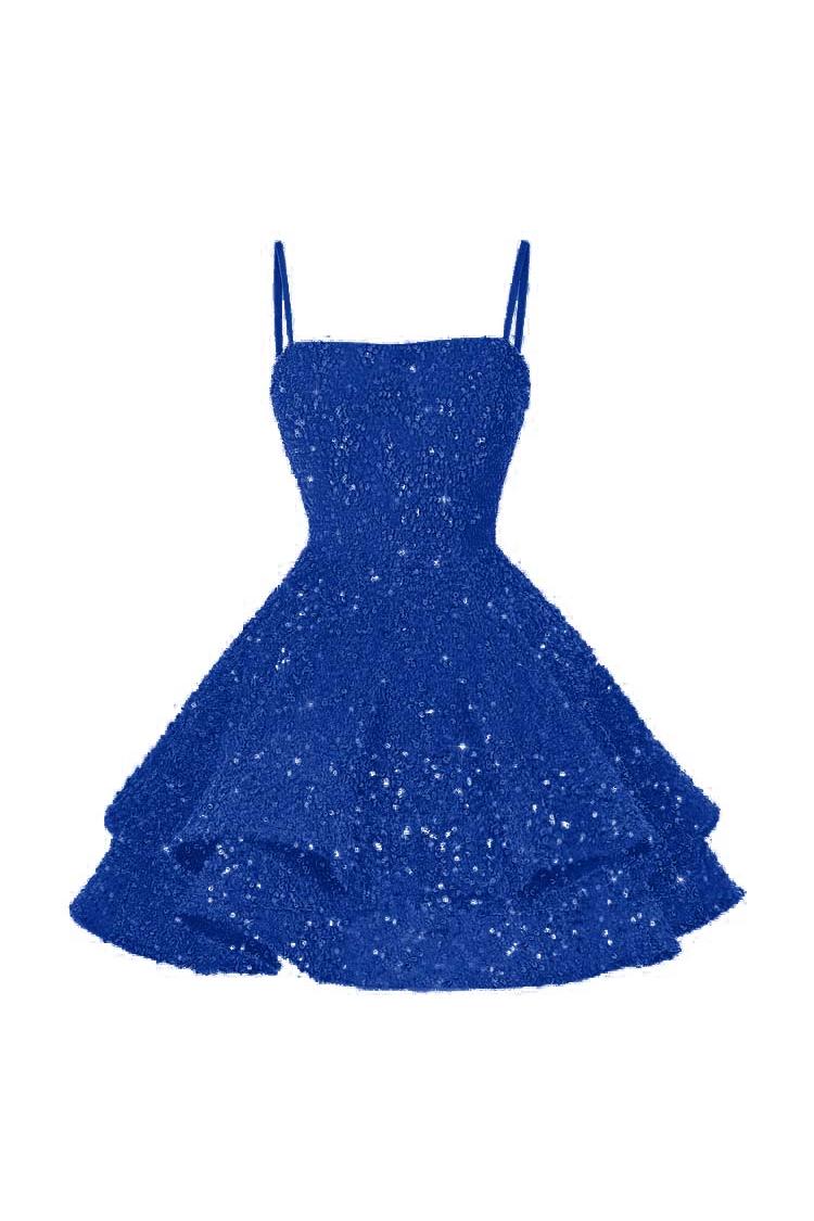 Shining Pink Spaghetti Strap Sleeveless Ball Gown Short Dress With Sequins
