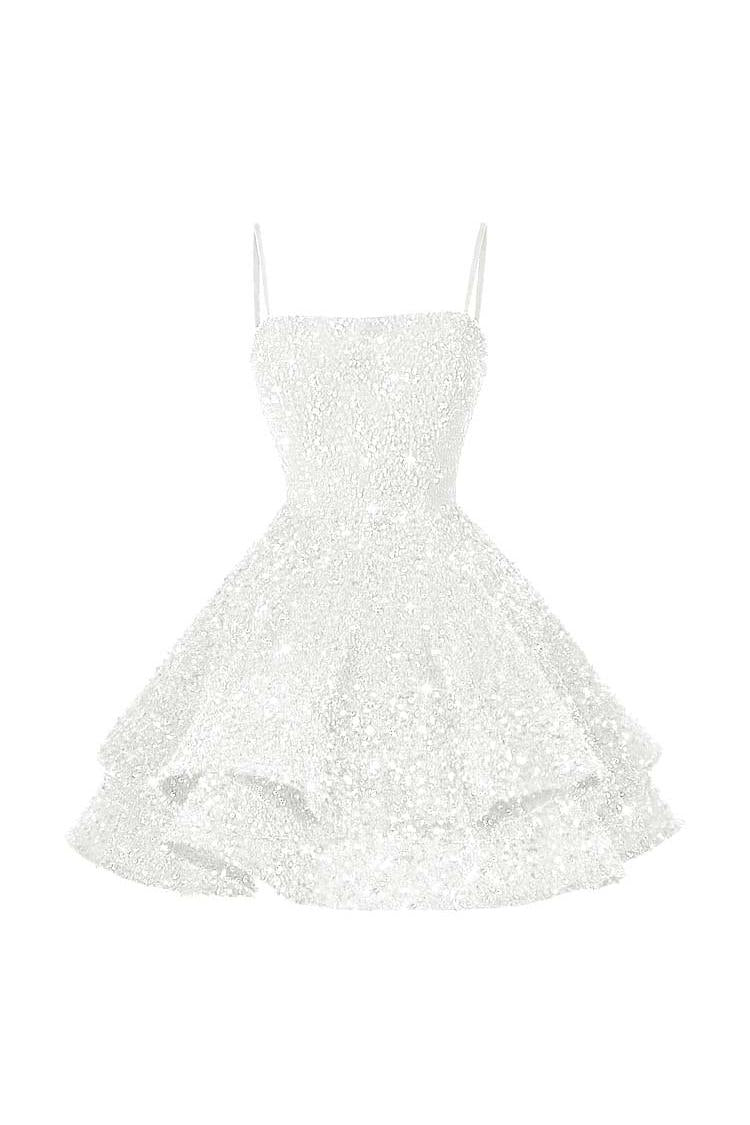 Shining Pink Spaghetti Strap Sleeveless Ball Gown Short Dress With Sequins